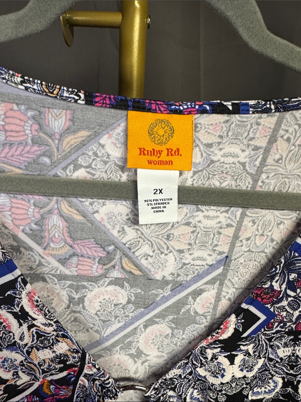 Ruby Rd. Navy Multi-Print V-Neck Patchwork Tunic - Picture 2 of 6